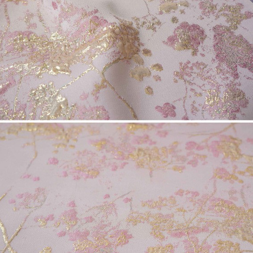 生地 布 刺繍 金襴 ピンク 花ざか 花柄 ジャカード織りの生地 ☆生地幅
