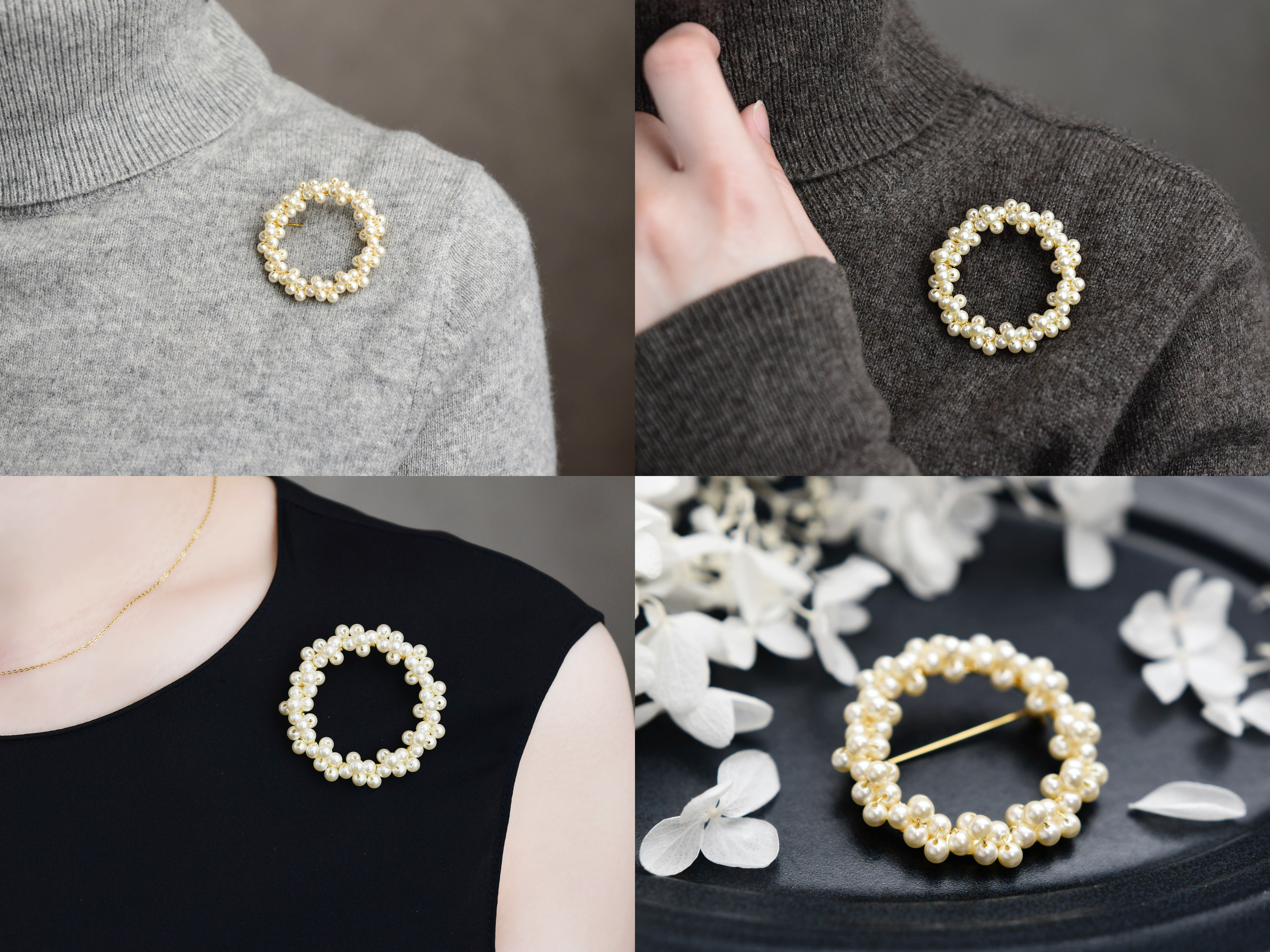 【 ブローチ ・Mサイズ】ガラスパール リース ( 卒園式 卒業式 入園式 入学式 ) 大人フォーマル2026