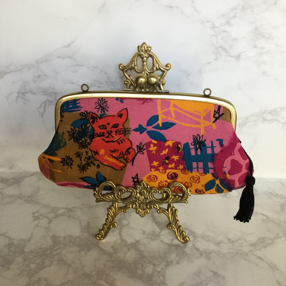 猫 イギリス リバティ 財布 ピンク グレー がま口財布 長財布 アーガイル 最大