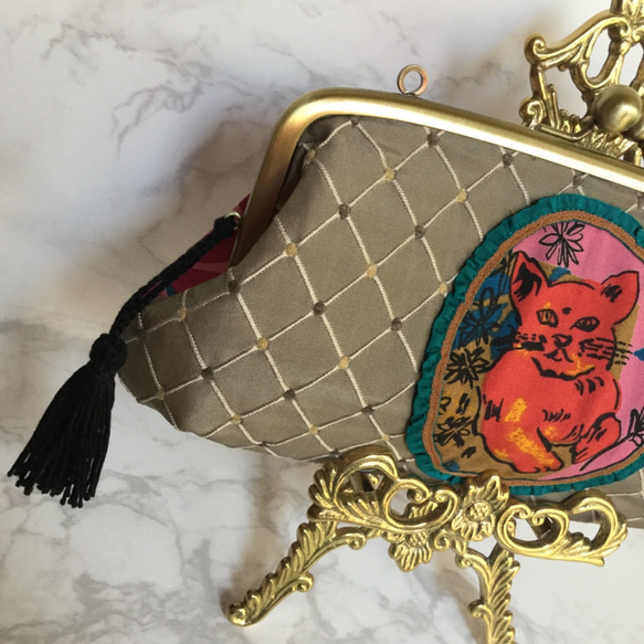 猫 イギリス リバティ 財布 ピンク グレー がま口財布 長財布 アーガイル 最大