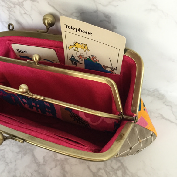 猫 イギリス リバティ 財布 ピンク グレー がま口財布 長財布 アーガイル 最大