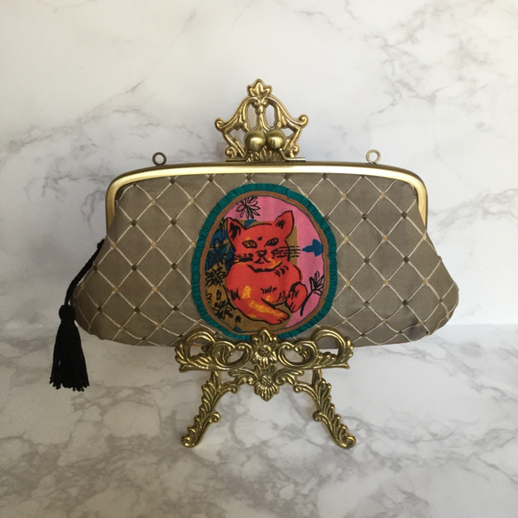 猫 イギリス リバティ 財布 ピンク グレー がま口財布 長財布 アーガイル 最大