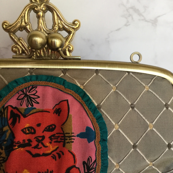 猫 イギリス リバティ 財布 ピンク グレー がま口財布 長財布 アーガイル 最大