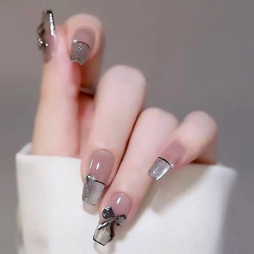 ネイルチップ ワンホン リボン ビジュー マグネット