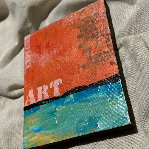 抽象アクリル画 青とオレンジ 抽象画 青とオレンジのアクリル画 抽象