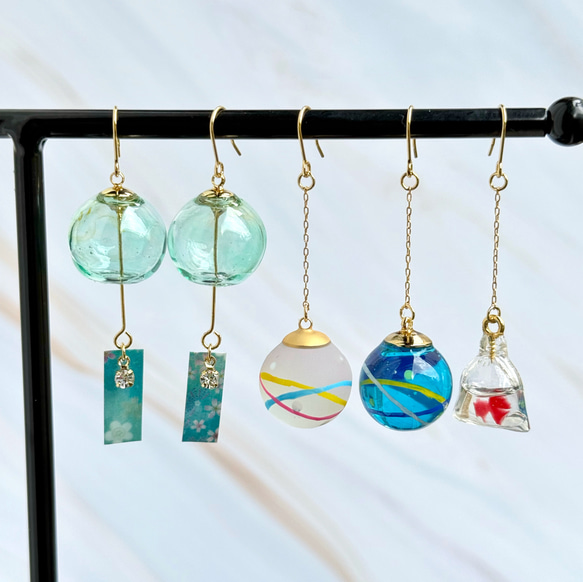 【ひんやりセット2025】人気の風鈴&水風船の耳飾りセット　金魚すくい付き　数量限定 1枚目の画像