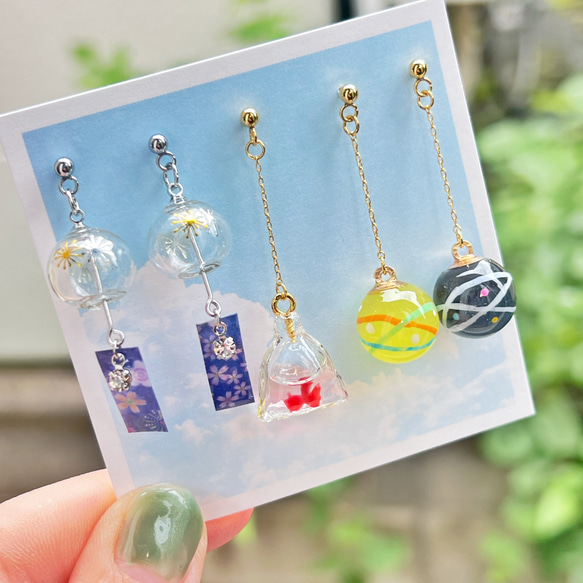【ひんやりセット2025】人気の風鈴&水風船の耳飾りセット　金魚すくい付き　数量限定 3枚目の画像