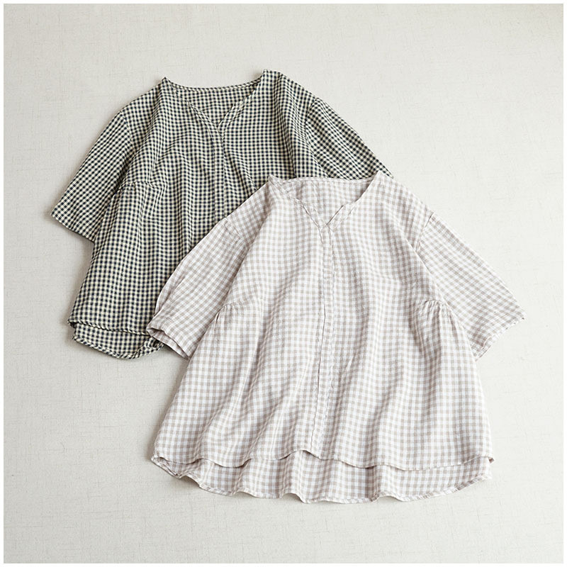 タータンチェック リネン 半袖シャツ 【美品】Clip.tab