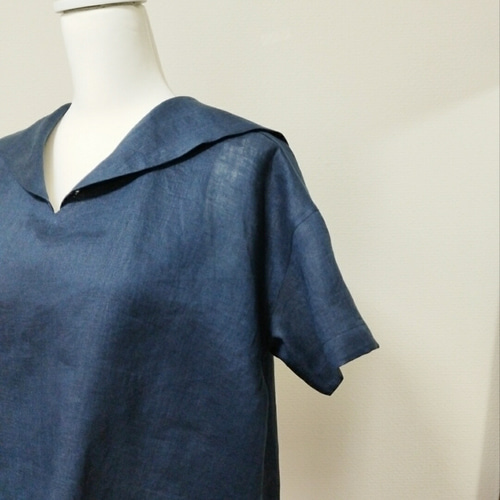 Pine Flower ハンドメイド リネン セーラーカラーのブラウス