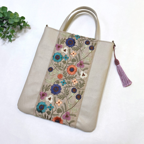 インド刺繍リボン付き 2way 大きめスマホショルダー サコッシュ