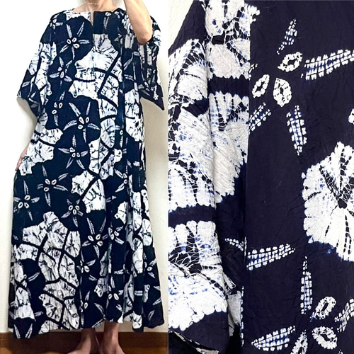 有松絞り 着物スリーブ フリーワンピース 着物リメイク ワンピース  