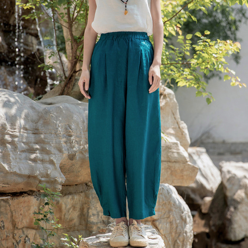 夏新作・麻混リネンパンツ・レディース・通気性抜群6137-3 ロング