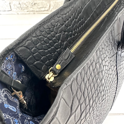 受注生産】Mサイズ クロコ型押しレザーのトートバッグ