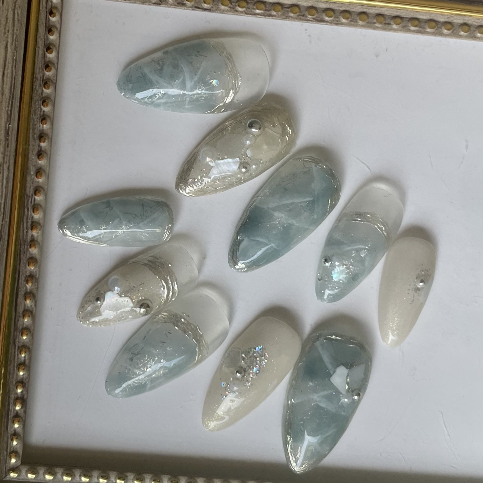 サイズオーダー♡ ニュアンスミラー天然石ネイルチップ ブルー size  