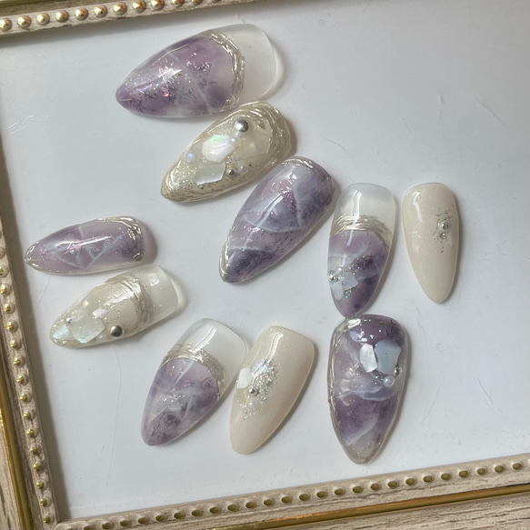 サイズオーダー♡ ニュアンスミラー天然石ネイルチップ パープル size  