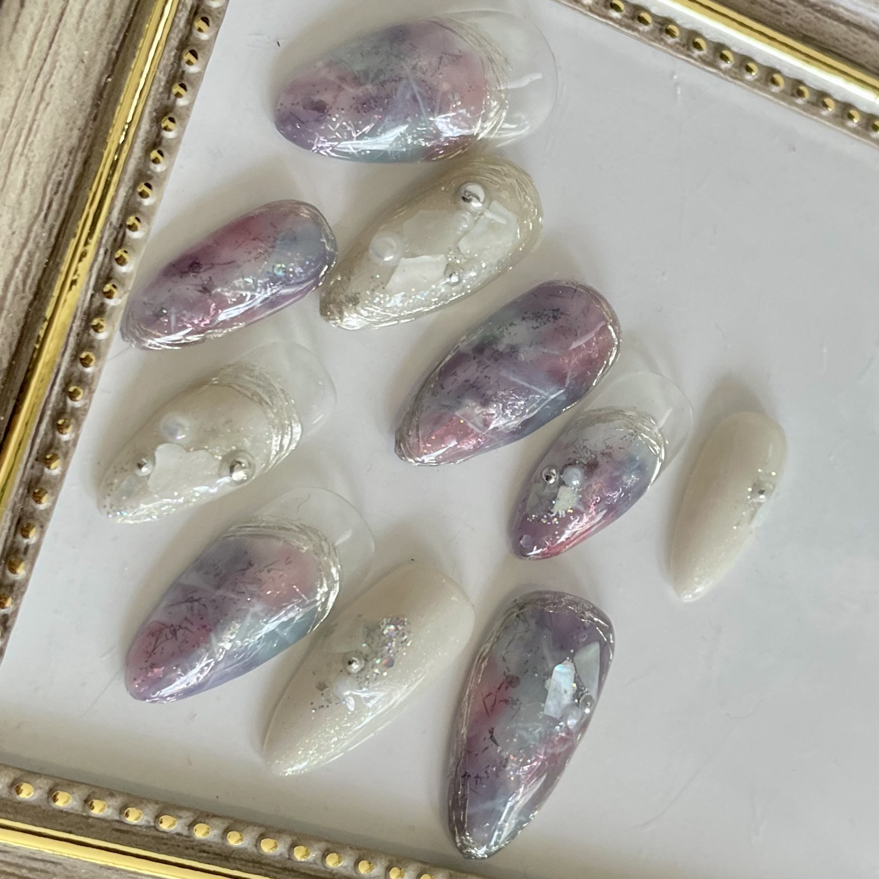 サイズオーダー♡ ニュアンスミラー天然石ネイルチップ カラフル size  