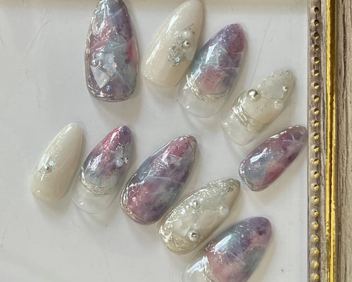 サイズオーダー♡ ニュアンスミラー天然石ネイルチップ カラフル size