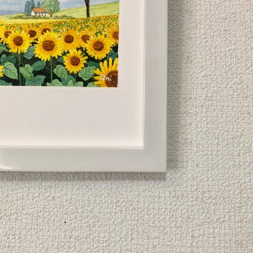 ひまわり畑04」透明水彩画 原画 風景画 額縁付 2Lサイズ 絵画 ひまわり畑04」透明水彩画 原画 風景画 額縁付 2Lサイズ 絵画