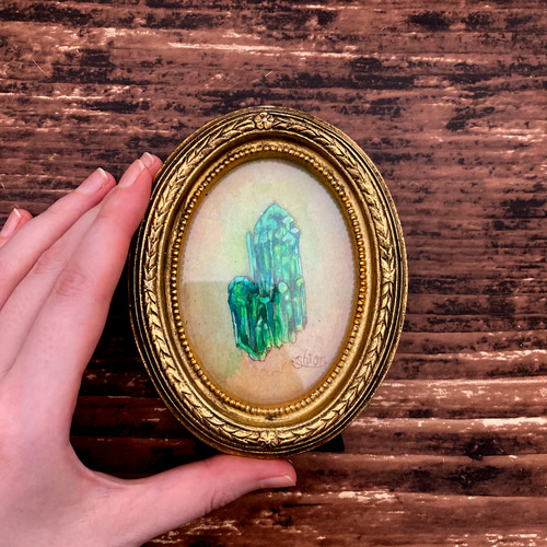 鉱石標本 -エメラルド /原画 アンティーク インテリアアート 日本画 絵