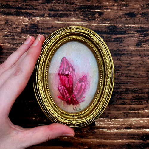 鉱石標本 -ルビー /原画 アンティーク インテリアアート 日本画 絵