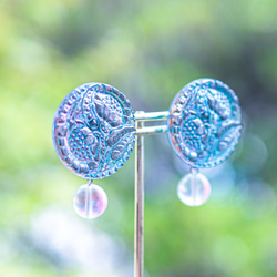 アンティークボタン　天然石　ピアス　イヤリング 4d7bea27d000cbdc982f110608fc5f