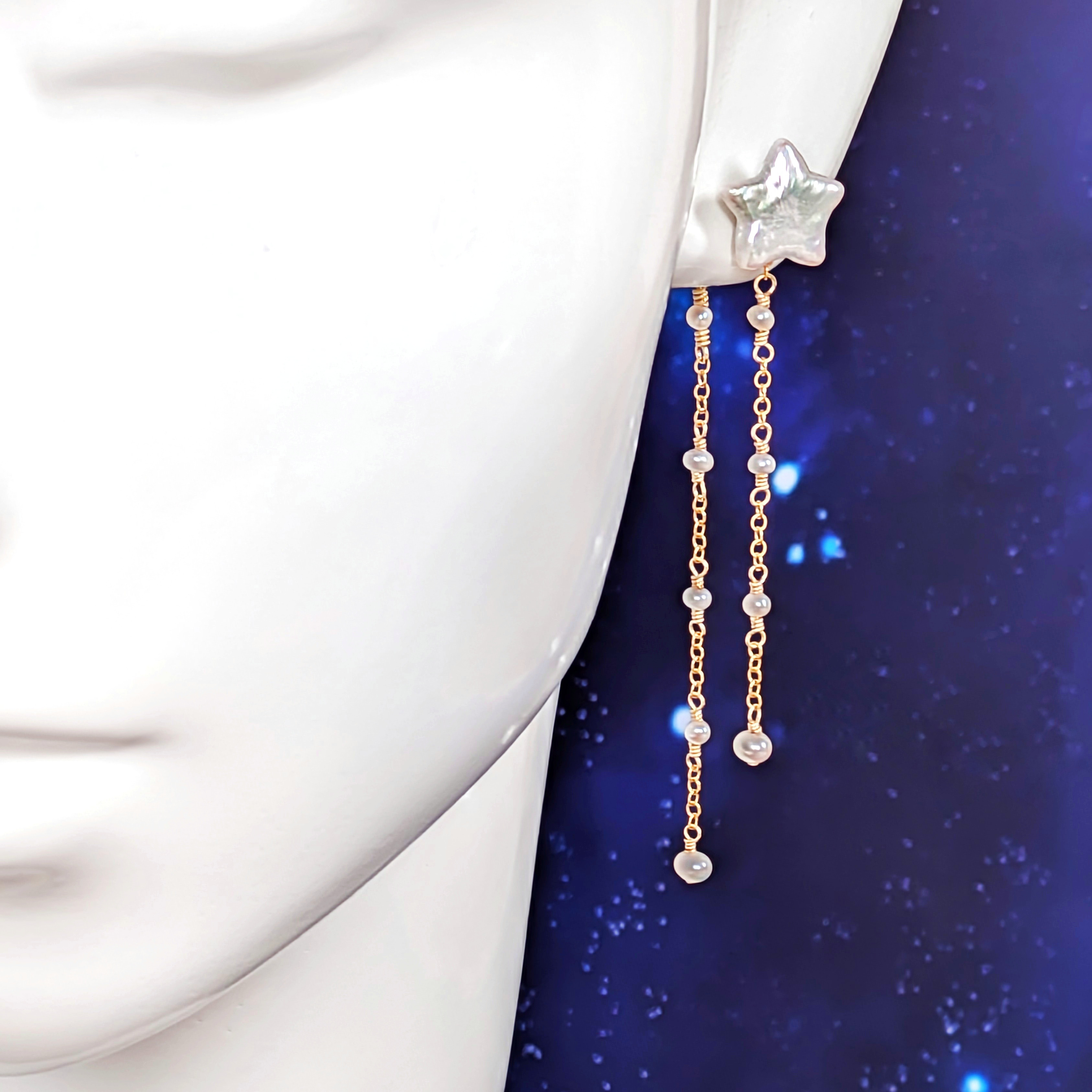 ☆送料無料☆【永遠（とわ）の星合　ピアス】 14KGF　淡水パール　七夕　上品　高見え　高品質　ギフト　白　ホワイト