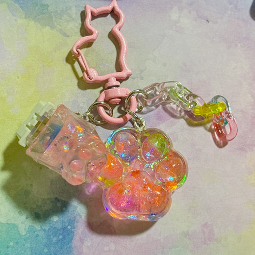 ねこねこ無限キーボードキーホルダー クリアピンク その他携帯