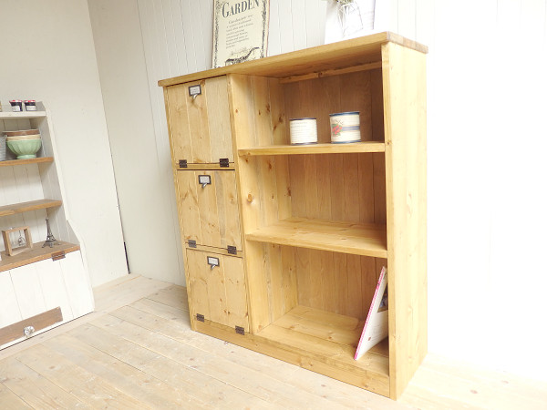 サイズデザインオーダー可1バッタン1扉2引出キャビネットブラウン受注