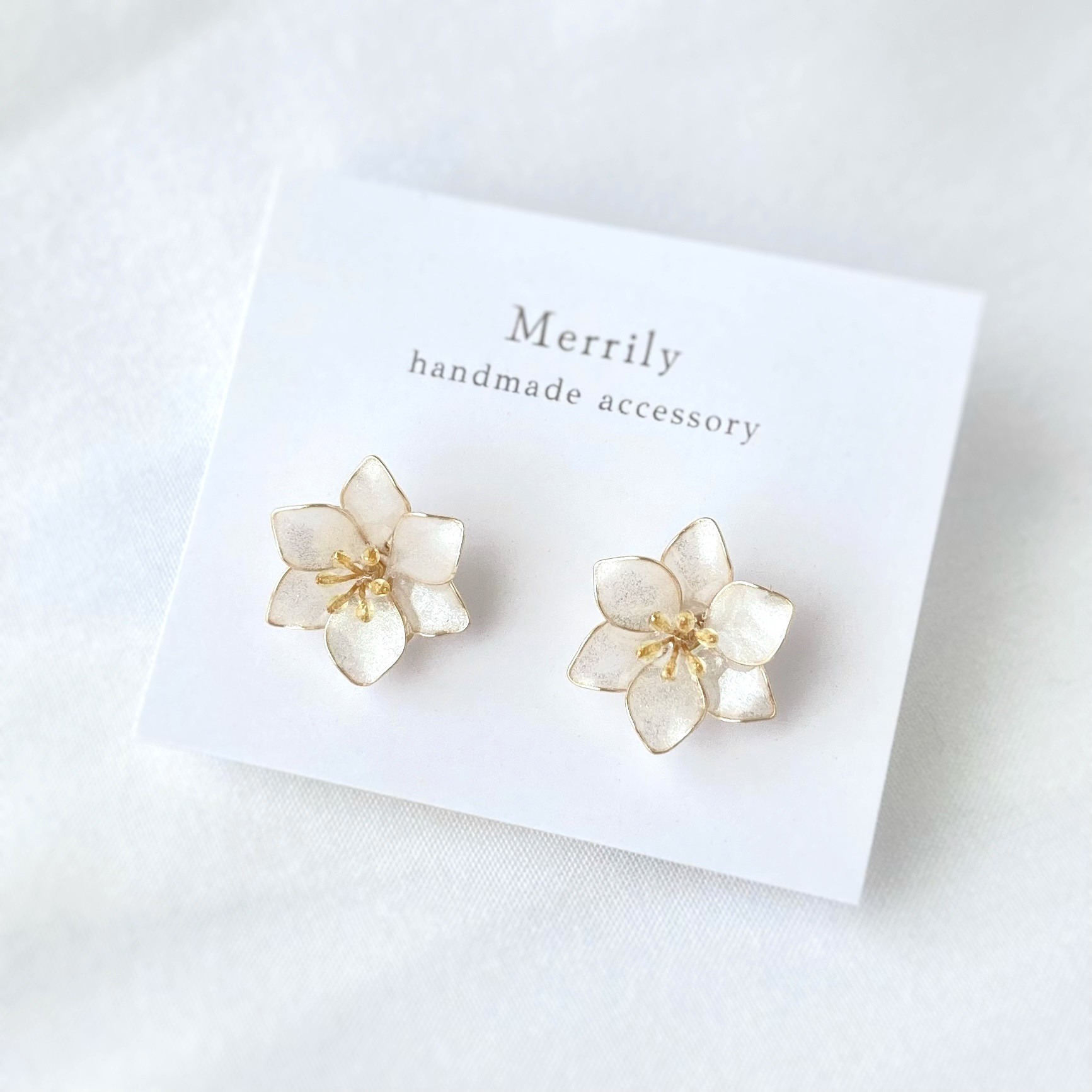 売切 087 シフォンフラワーとドロップパール イヤリング ハンドメイド 売切 087 シフォンフラワーとドロップパール イヤリング