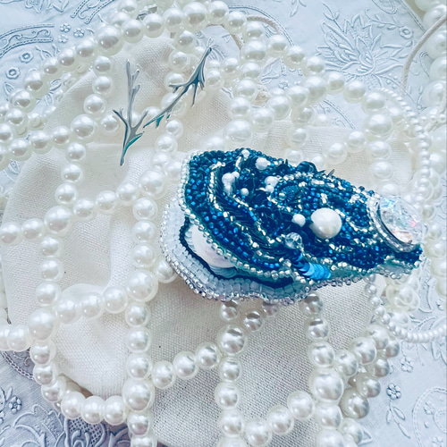 人魚の貝殻バッグ♡パールビーズバッグ/牡蠣刺繍チャーム/淡水