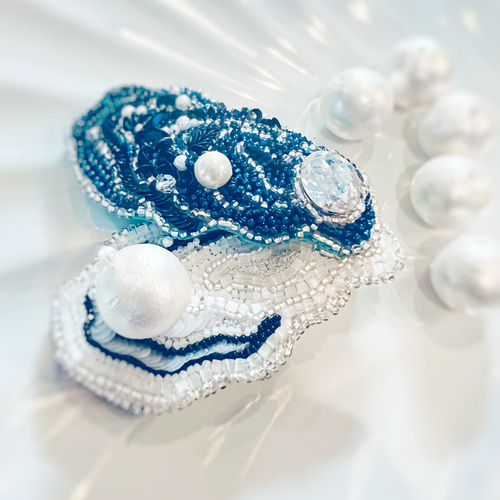 人魚の貝殻バッグ♡パールビーズバッグ/牡蠣刺繍チャーム/淡水ベビー