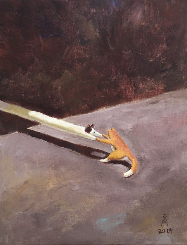 伸びる限りひっぱり続ける(アクリル絵の具による猫たち)