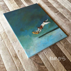 湖に小舟を浮かべるミケ(アクリル絵の具による猫たち) 4枚目の画像