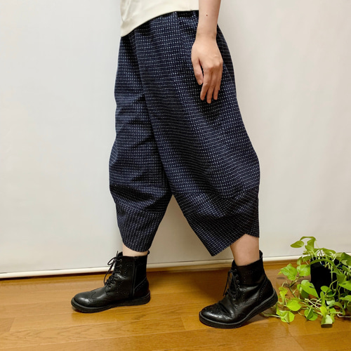 サルエルパンツ✿総丈93㎝✿着物✿紬✿絣✿黒留袖✿和モダン（着物リメイク） 木綿絣 サルエルパンツ＋ストール 着物リメイク｜Yahoo!フリマ