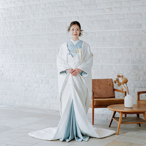 【現品限り展示品】特価　花嫁　　絞り風　鹿の子柄　紫系　色掛下単体 新作】花嫁 ブライダル 絞り風 鹿の子柄 くすみ水色色掛下小物