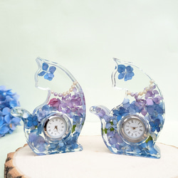 紫陽花入り　猫時計と香水瓶型ストームグラス　セット　母の日にも　夏の福袋 2枚目の画像