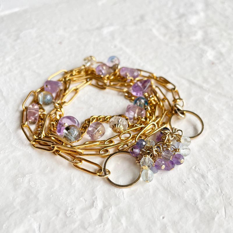 【お値下げ】紫陽花 アメトリン 天然石ビーズブレスレット ボリュームブレス ネックレス 4WAY