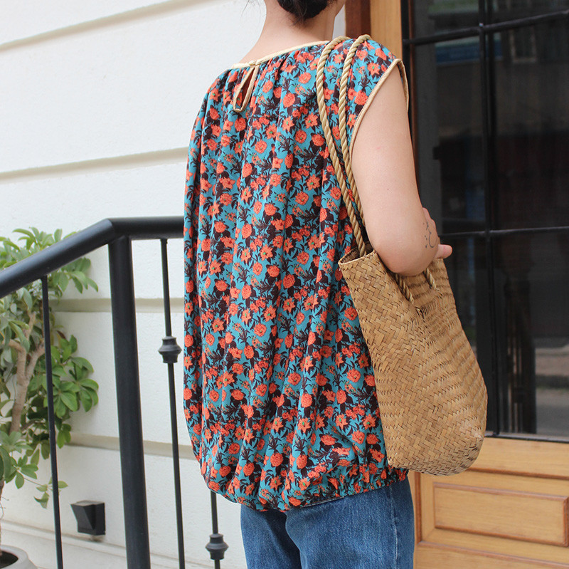 ◉真夏も涼しい◉マシュマロバルーンブラウス　レトロフラワー