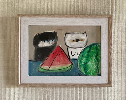 絵画。原画【白猫はいちごを食べるのが好きだ】 最安 絵画。原画【白猫はいちごを食べるのが好きだ】 麦のアード