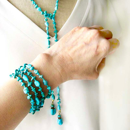 天然 ターコイズ ブルー ビーズ ラリエット ネックレス ブレスレット