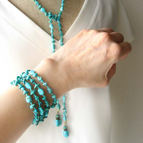 天然 ターコイズ ブルー ビーズ ラリエット ネックレス ブレスレット