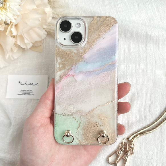 人魚 マーメイド アルコールインクアート ニュアンスiPhoneケース
