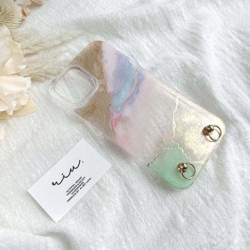 人魚 マーメイド アルコールインクアート ニュアンスiPhoneケース