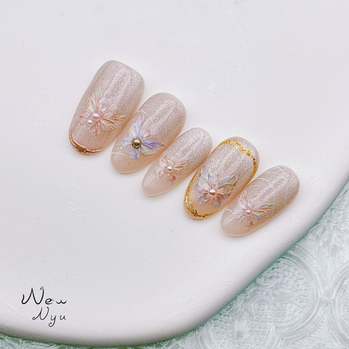 マニュアルネイル 蝶デザイン ネイルチップ 蝶ネイル #ワンホンネイル #チップ長さ出しネイル #深爪長さ出し