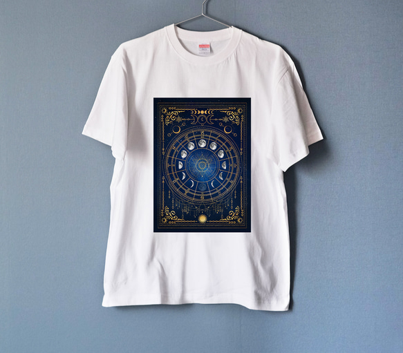 月の満ち欠け・12星座 Tシャツ WHITE・カラー（men&women） T