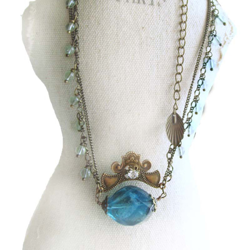 大粒 天然石 ブルー フローライト ペンダント トップ ネックレス