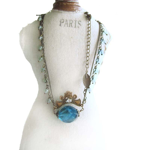 【blue.ks】天然フローライトの一粒ネックレストップ blue.ks】天然フローライトの一粒ネックレストップ blue.ks