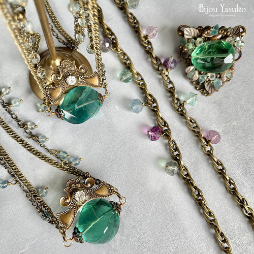 人気！再々×5販　大粒ブルーグリーンフローライト　ネックレス　ペンダントトップ 人気！再々×5販大粒ブルーグリーンフローライトネックレスペンダントトップ