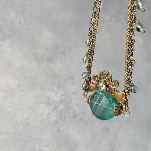 大粒 天然石 ブルー フローライト ペンダント トップ ネックレス