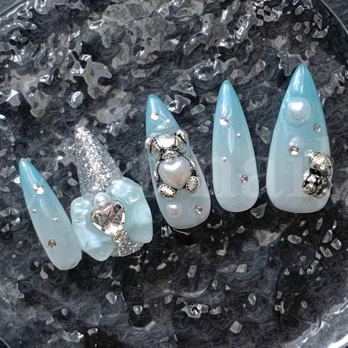 サイズオーダー】[Y021] ネイルチップ 韓国 ギャル Y2K ちゅるん クマ  